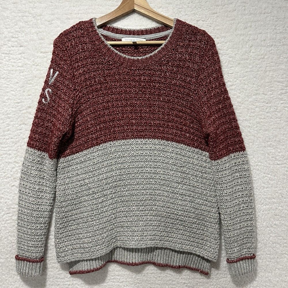 Victoria's Secret Women's‎ Red & Gray Embroidered Logo Pullover Sweater Size S/P